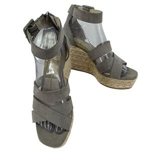 Dolce Vita Suede Creamy Grey Rope Platform Espadrille Wedge Sandals - Sz 7.5